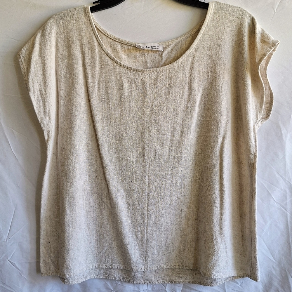 Carly Jean Sandy Linen Beige Scoop Neck Crop Top